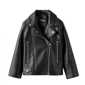 Zara Girls Faux Leather Biker Jacket Size 9-10 Black
